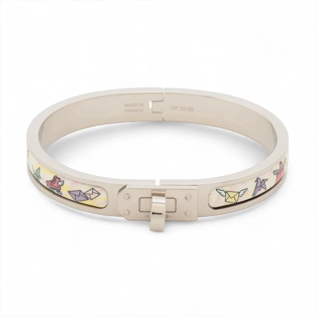 HERMES MINICLICK KELLY BANGLE GP SILVER: Hermes Miniclick Kelly Bangle GP Silver Brand: Hermes Type/Style: Bracelet Material: GP, Color: Silver Size: Bracelet length:15.5 Accessories: None Accessories Notice: When purchasing