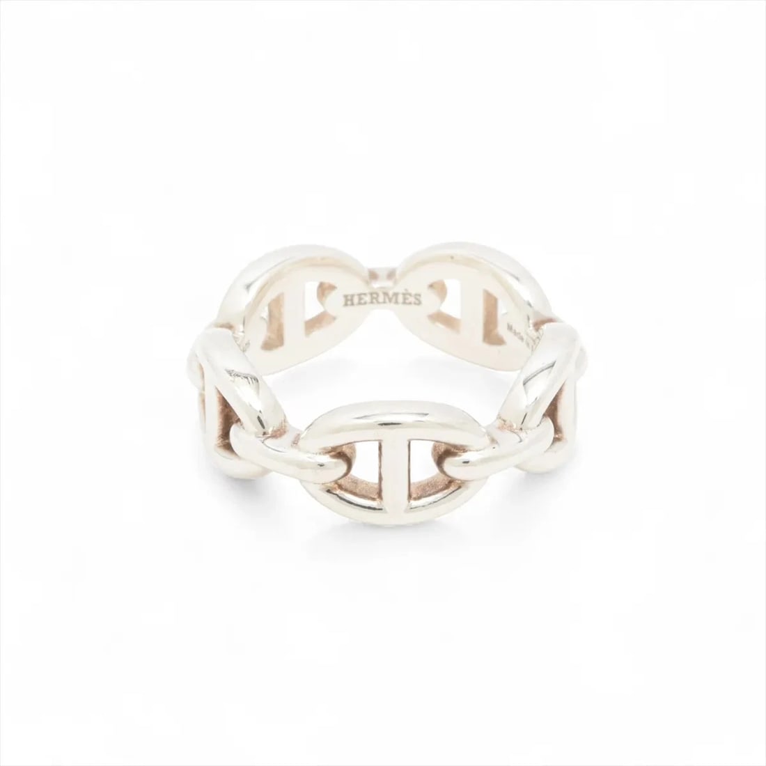 HERMES CHAINE D'ANCRE ENCHAINEE RING: Hermes Chaine d'Ancre Enchainee Ring Brand: Hermes Type/Style: Ring Material: 925, Color: Silver Size: 6 US Accessories: None Accessories Notice: When purchasing pre-owned goods, please refer