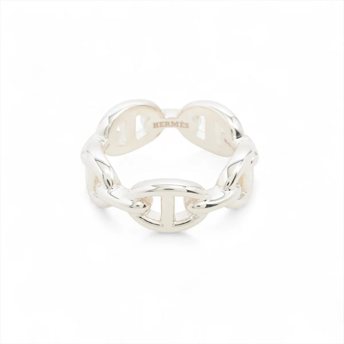 HERMES CHAINE D'ANCRE ENCHAINEE RING: Hermes Chaine d'Ancre Enchainee Ring Brand: Hermes Type/Style: Ring Material: 925, Color: Silver Size: 5.5 - 5.75 US Accessories: None Accessories Notice: When purchasing pre-owned goods,