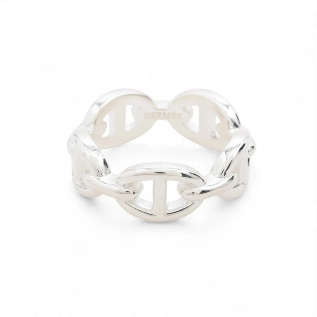 HERMES CHAINE D'ANCRE ENCHAINEE RING: Hermes Chaine d'Ancre Enchainee Ring Brand: Hermes Type/Style: Ring Material: 925, Color: Silver Size: 6.75 - 7 US Accessories: None Accessories Notice: When purchasing pre-owned goods,