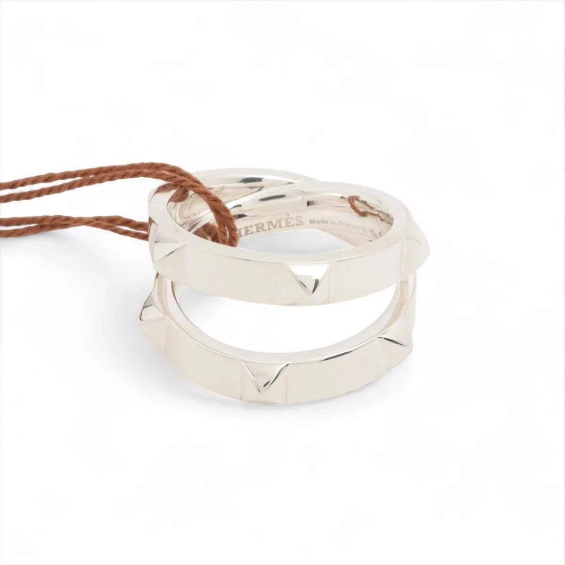 HERMES MINI CREW DOUBLE RING 925 SILVER: Hermes mini crew double Ring 925 Silver Brand: Hermes Type/Style: Ring Material: 925, Color: Silver Size: 7 - 7.25 US Accessories: None Accessories Notice: When purchasing pre-owned goods,