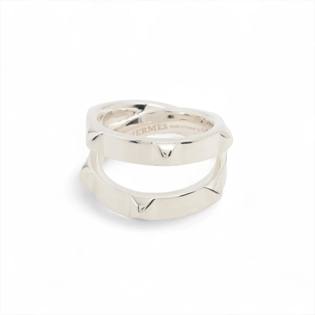 HERMES MINI CREW DOUBLE RING 925: Hermes mini crew double Ring 925 Brand: Hermes Type/Style: Ring Material: 925, Color: Silver Size: 6.25 - 6.5 US Accessories: None Accessories Notice: When purchasing pre-owned goods, plea