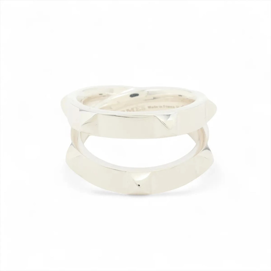 HERMES MINI CREW DOUBLE RING 925 SILVER: Hermes mini crew double Ring 925 Silver Brand: Hermes Type/Style: Ring Material: 925, Color: Silver Size: 7.5 US Accessories: None Accessories Notice: When purchasing pre-owned goods, plea