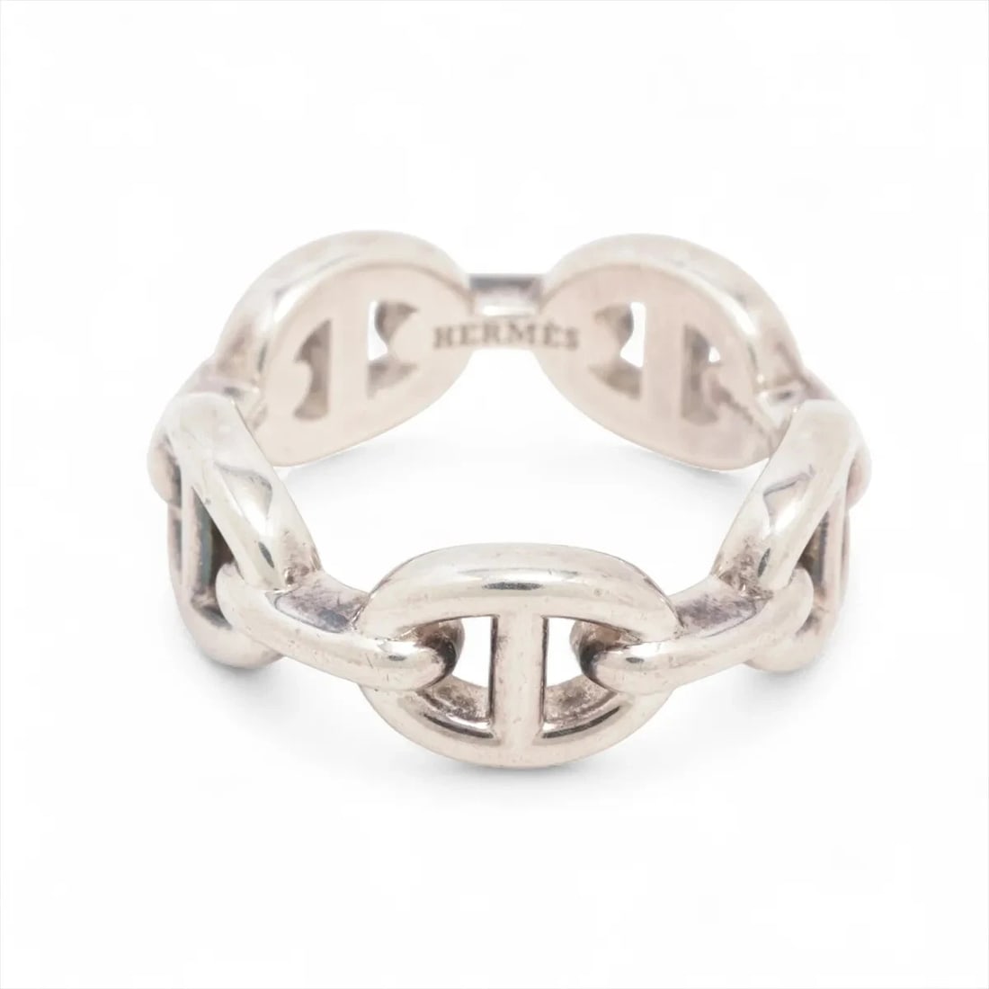 HERMES CHAINE D'ANCRE ENCHAINEE RING: Hermes Chaine d'Ancre Enchainee Ring Brand: Hermes Type/Style: Ring Material: 925, Color: Silver Size: 5.25 US Accessories: None Accessories Notice: When purchasing pre-owned goods, please