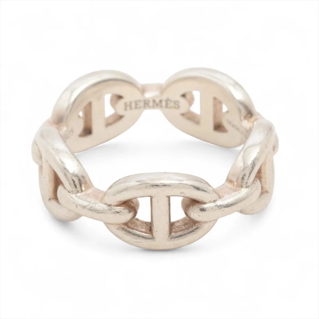 HERMES CHAINE D'ANCRE ENCHAINEE RING: Hermes Chaine d'Ancre Enchainee Ring Brand: Hermes Type/Style: Ring Material: 925, Color: Silver Size: 5.25 US Accessories: None Accessories Notice: When purchasing pre-owned goods, please