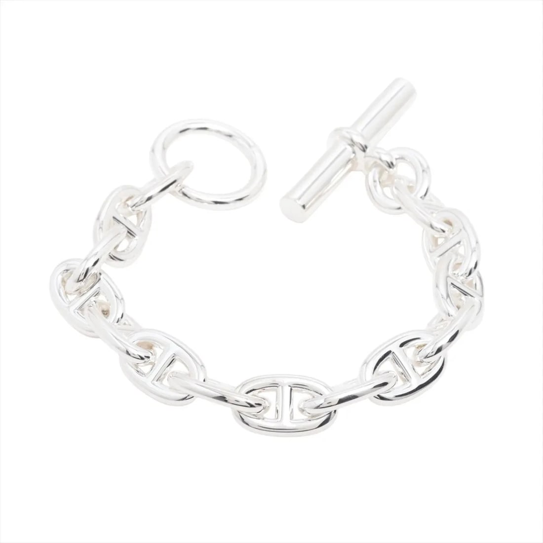 HERMES CHAINE D'ANCRE MM BRACELET: Hermes Chaine d'Ancre MM Bracelet Brand: Hermes Type/Style: Bracelet Material: 925, Color: Silver Size: Bracelet length:14.5 Accessories: None Accessories Notice: When purchasing pre-owned