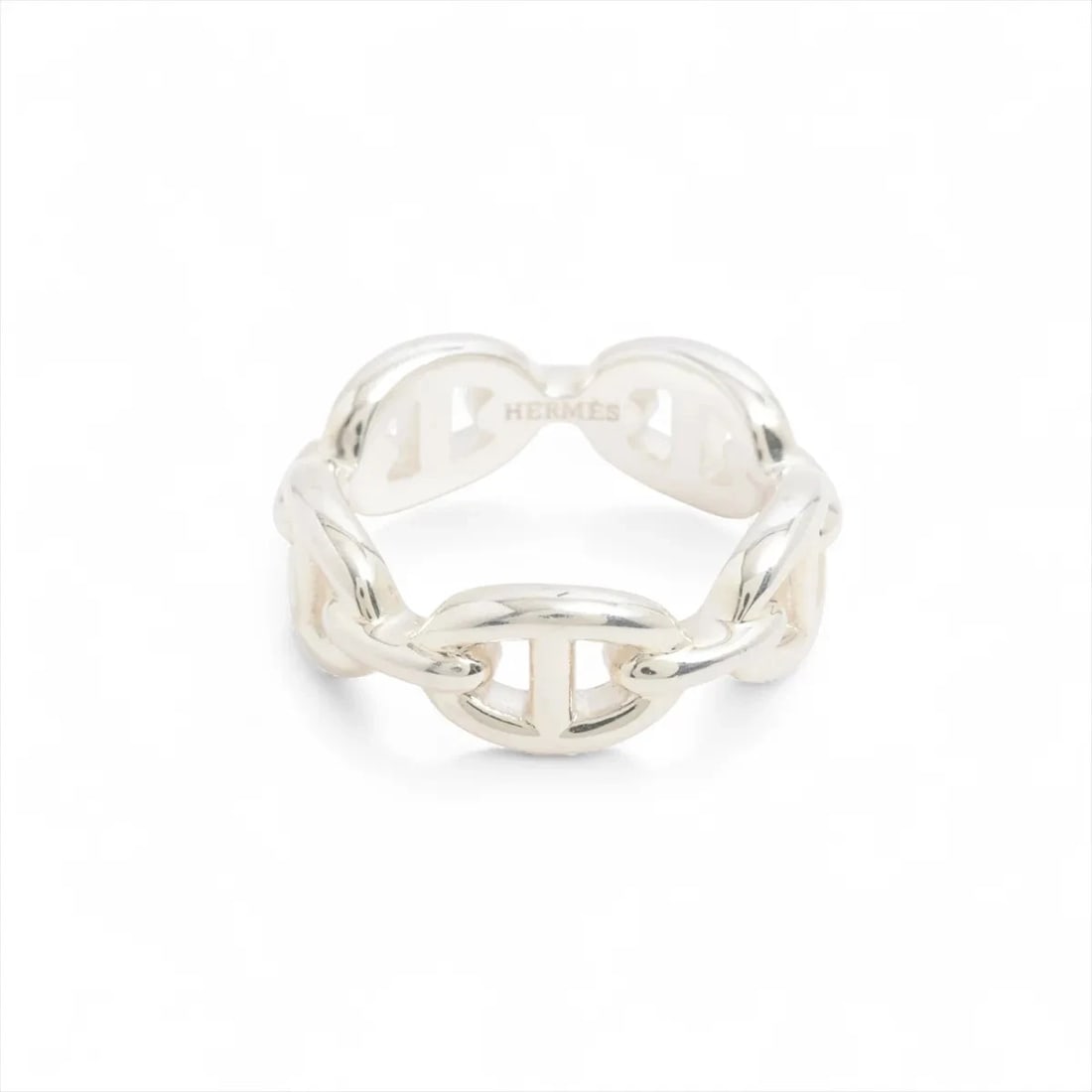 HERMES CHAINE D'ANCRE ENCHAINEE RING: Hermes Chaine d'Ancre Enchainee Ring Brand: Hermes Type/Style: Ring Material: 925, Color: Silver Size: 6 US Accessories: None Accessories Notice: When purchasing pre-owned goods, please refer