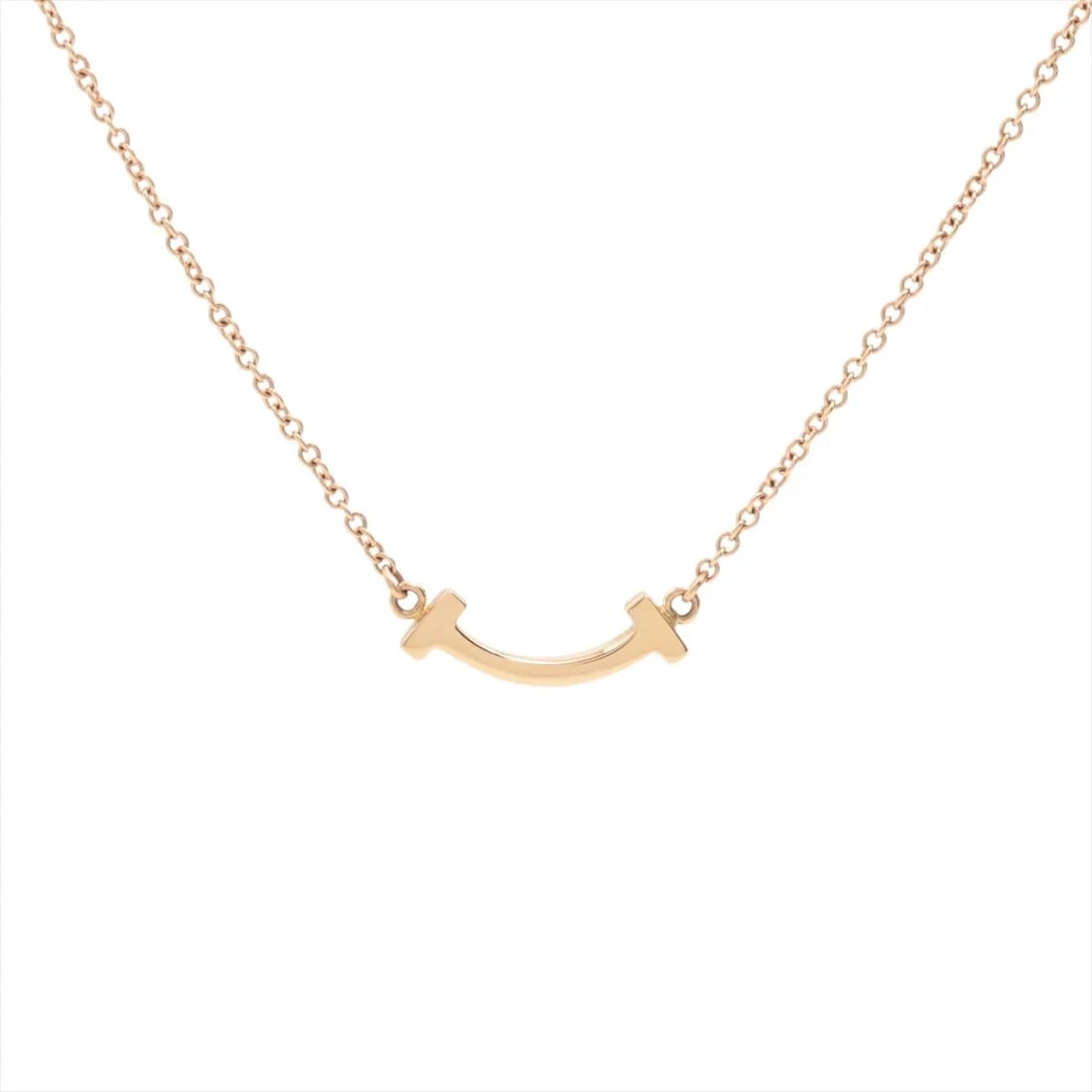 TIFFANY T SMILE MINI NECKLACE: Tiffany T Smile Mini Necklace Brand: Tiffany Type/Style: Necklace Material: 750(PG), Color: PG Size: Size(CM) Chain length:46.3 Accessories: None Accessories Notice: When purchasing pre-owned