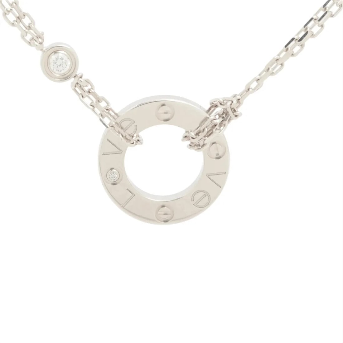 CARTIER LOVE CIRCLE 2P DIAMOND NECKLACE 750(WG): Cartier Love Circle 2P diamond Necklace 750(WG) Brand: Cartier Type/Style: Necklace Material: 750(WG), Main Stone/Creation Natural Color: Not Specified Size: Size(CM) Chain length:41 