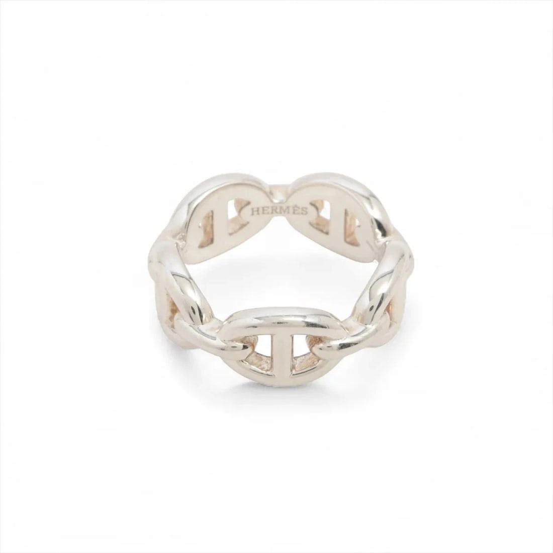 HERMES CHAINE D'ANCRE ENCHAINEE RING: Hermes Chaine d'Ancre Enchainee Ring Brand: Hermes Type/Style: Ring Material: 925, Color: Silver Size: 5.25 US Accessories: None Accessories Notice: When purchasing pre-owned goods, please