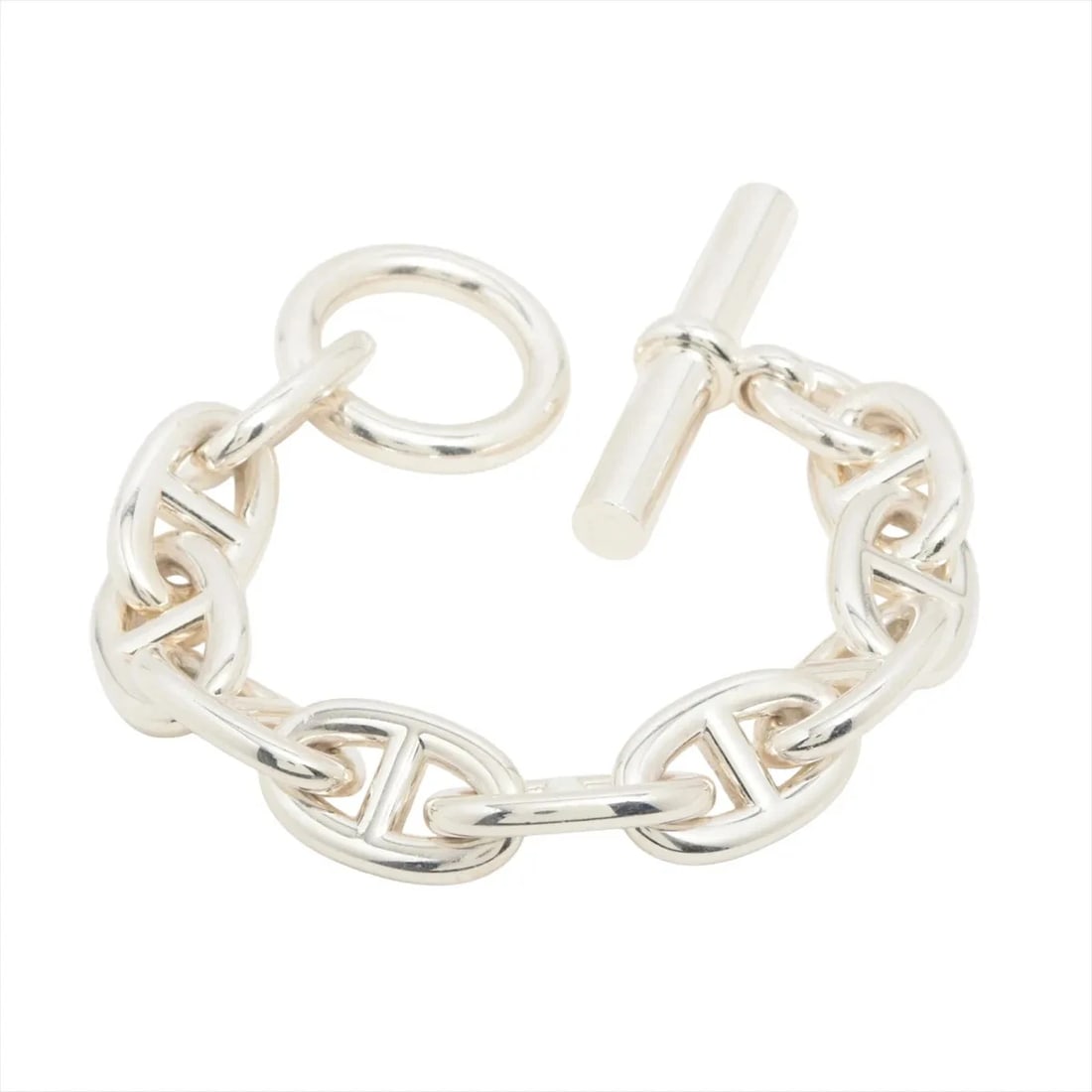 HERMES CHAINE D'ANCRE TGM BRACELET: Hermes Chaine d'Ancre TGM Bracelet Brand: Hermes Type/Style: Bracelet Material: 925, Color: Silver Size: Bracelet length:14.5 Accessories: None Accessories Notice: When purchasing pre-owned