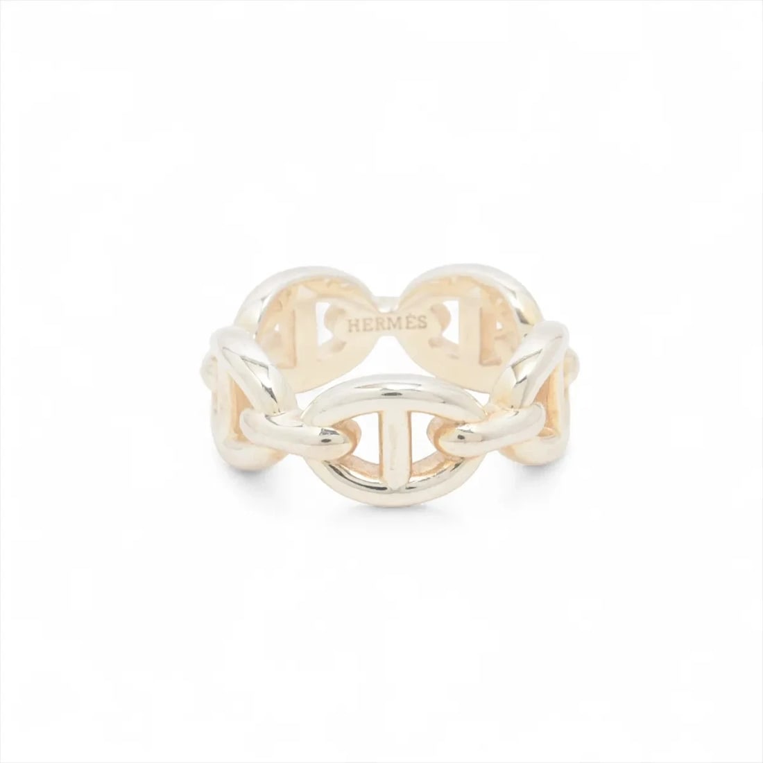 HERMES CHAINE D'ANCRE ENCHAINEE RING: Hermes Chaine d'Ancre Enchainee Ring Brand: Hermes Type/Style: Ring Material: 925, Color: Silver Size: 4.5 US Accessories: None Accessories Notice: When purchasing pre-owned goods, please