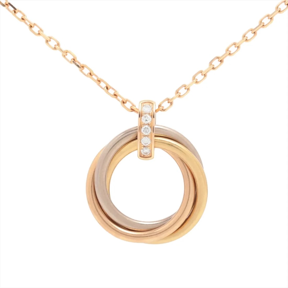 CARTIER TRINITY DIAMOND NECKLACE 750: Cartier Trinity diamond Necklace 750 Brand: Cartier Type/Style: Necklace Material: 750(YG×PG×WG), Main Stone/Creation Natural Color: YG×PG×WG Size: Size(CM) Chain length:41.8 Accessories: