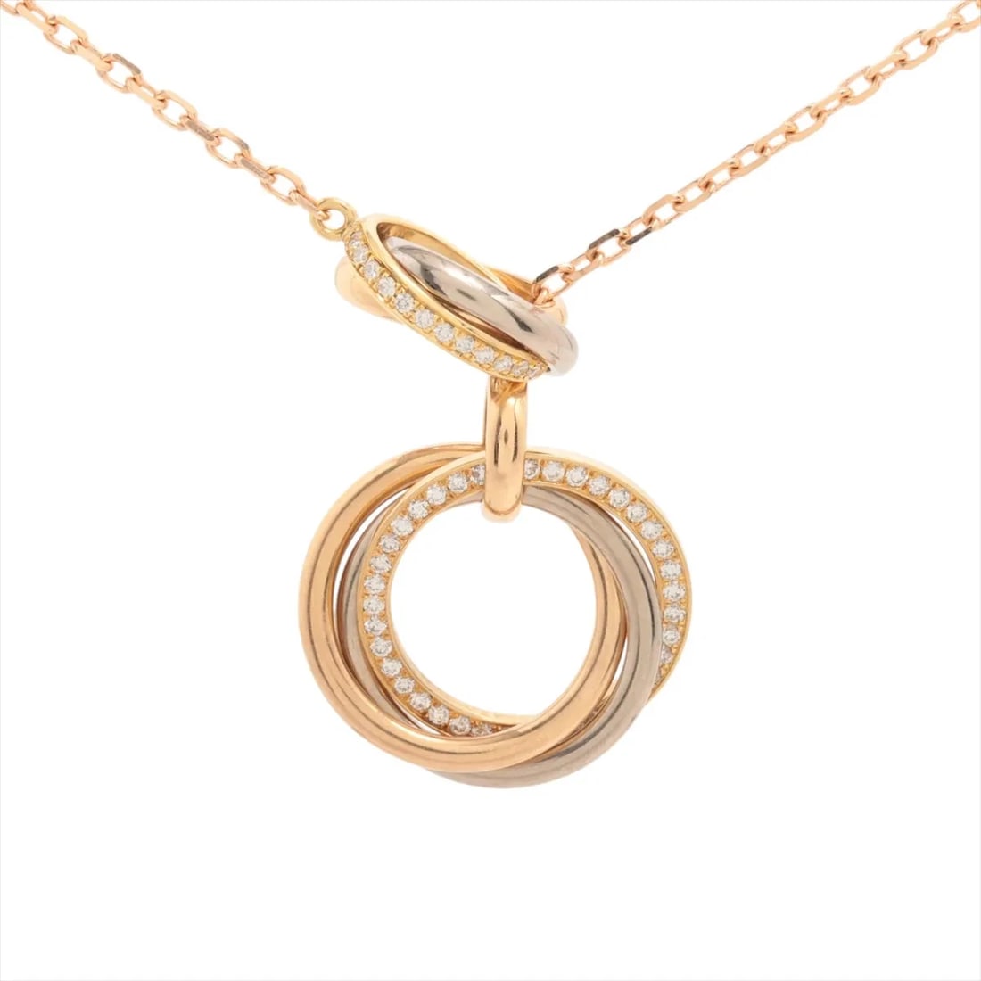 CARTIER TOE PHO TRINITY DIAMOND NECKLACE: Cartier Toe Pho Trinity diamond Necklace Brand: Cartier Type/Style: Necklace Material: 750(YG×PG×WG), Main Stone/Creation Natural Color: YG×PG×WG Size: Size(CM) Chain length:48 