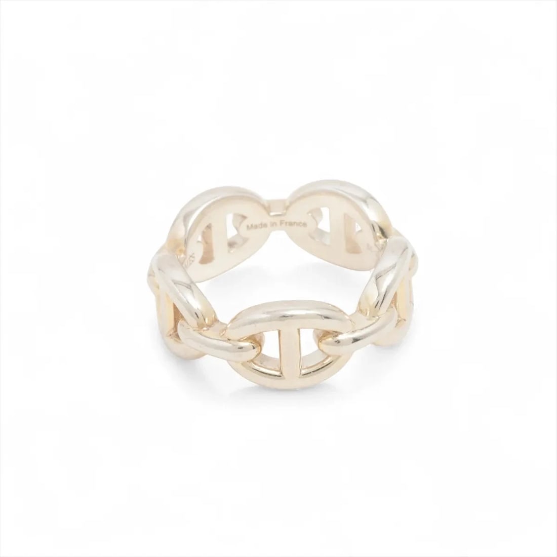 HERMES CHAINE D'ANCRE ENCHAINEE RING: Hermes Chaine d'Ancre Enchainee Ring Brand: Hermes Type/Style: Ring Material: 925, Color: Silver Size: 4.75 - 5 US Accessories: None Accessories Notice: When purchasing pre-owned goods,