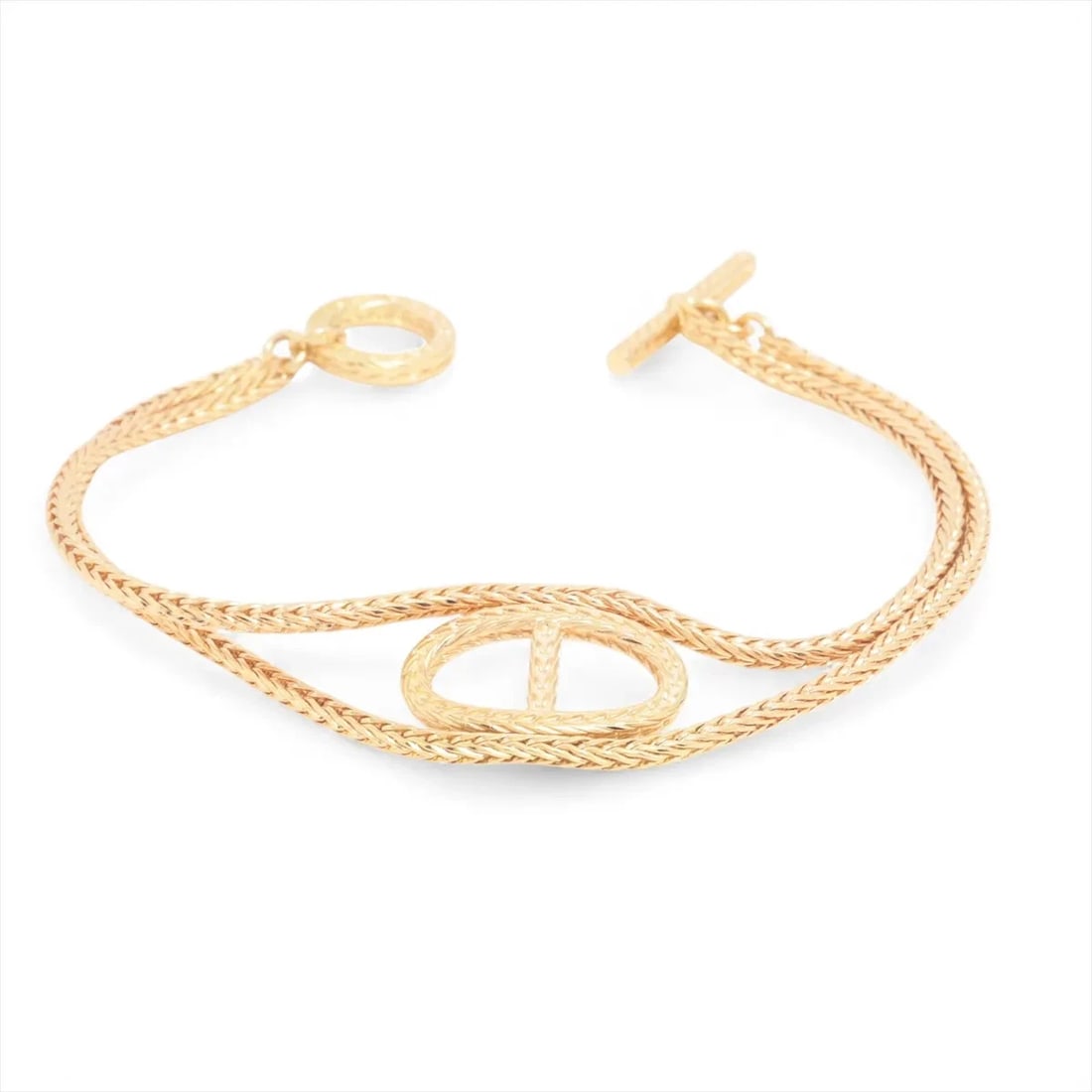 HERMES CHAINE D'ANCRE DANAE BRACELET 750(YG): Hermes Chaine d'Ancre Danae Bracelet 750(YG) Brand: Hermes Type/Style: Bracelet Material: None Color: Not Specified Size: Bracelet length:18.2cm Accessories: None Accessories Notice: When