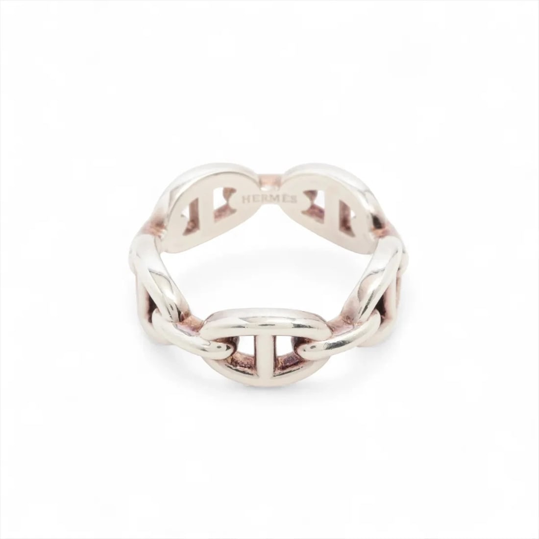HERMES CHAINE D'ANCRE ENCHAINEE RING: Hermes Chaine d'Ancre Enchainee Ring Brand: Hermes Type/Style: Ring Material: 925, Color: Silver Size: 7.25 US Accessories: None Accessories Notice: When purchasing pre-owned goods, please