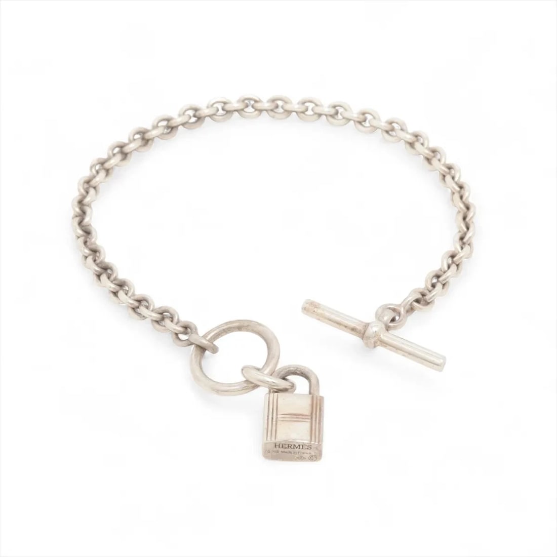 HERMES AMULET CADENA LOCK BRACELET SH 925: Hermes Amulet Cadena lock Bracelet SH 925 Brand: Hermes Type/Style: Bracelet Material: 925, Color: Silver Size: Size(CM) Bracelet length:15 Accessories: None Accessories Notice: When