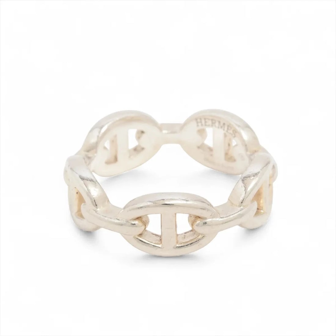 HERMES CHAINE D'ANCRE ENCHAINEE RING: Hermes Chaine d'Ancre Enchainee Ring Brand: Hermes Type/Style: Ring Material: 925, Color: Silver Size: 6.75 - 7 US Accessories: None Accessories Notice: When purchasing pre-owned goods,