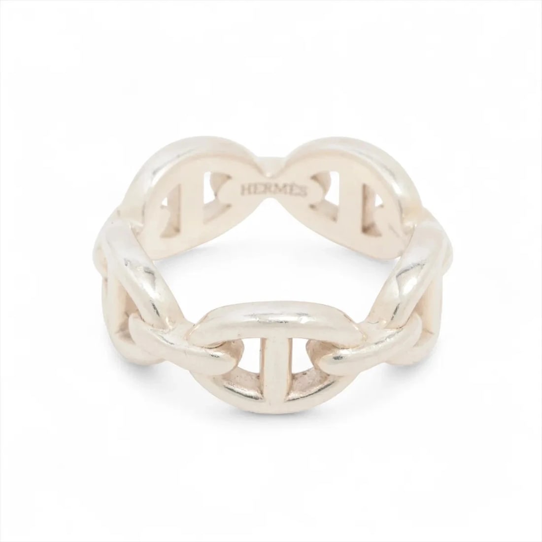 HERMES CHAINE D'ANCRE ENCHAINEE RING: Hermes Chaine d'Ancre Enchainee Ring Brand: Hermes Type/Style: Ring Material: 925, Color: Silver Size: 5.25 US Accessories: None Accessories Notice: When purchasing pre-owned goods, please