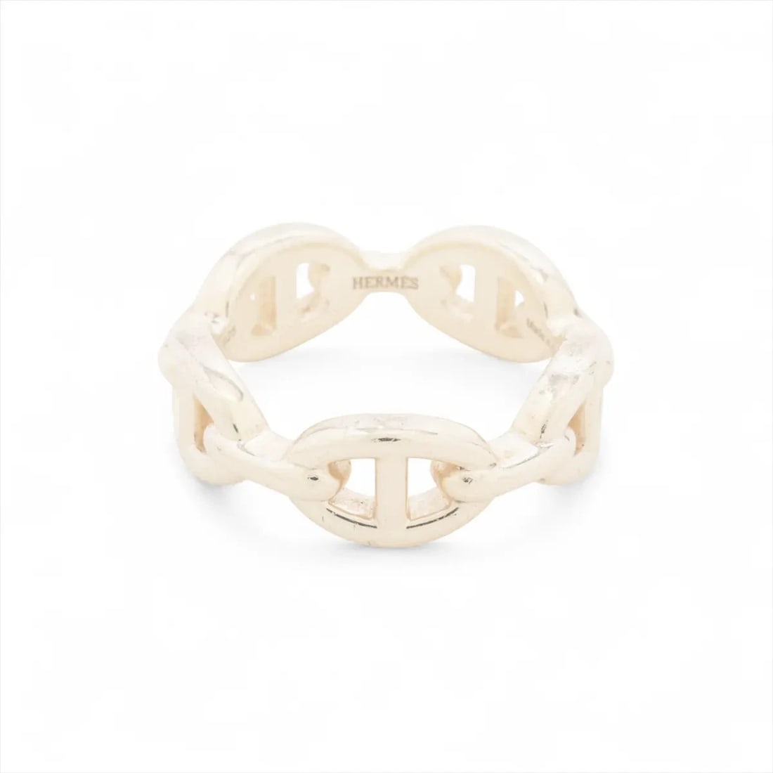 HERMES CHAINE D'ANCRE ENCHAINEE RING: Hermes Chaine d'Ancre Enchainee Ring Brand: Hermes Type/Style: Ring Material: 925, Color: Silver Size: 7.25 US Accessories: None Accessories Notice: When purchasing pre-owned goods, please