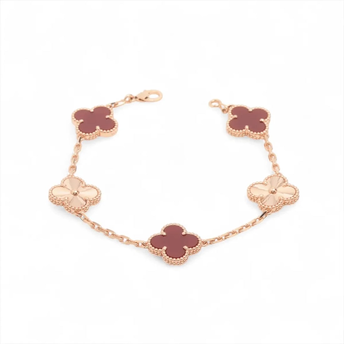 VAN CLEEF & ARPELS VINTAGE ALHAMBRA GUILLOCHE 5P CARNELIAN BRACELET: Van Cleef & Arpels Vintage Alhambra Guilloche 5P Carnelian Bracelet Brand: Van Cleef & Arpels Type/Style: Bracelet Material: None, Color: Not Specified Size: Bracelet length:18.4 Accessories: