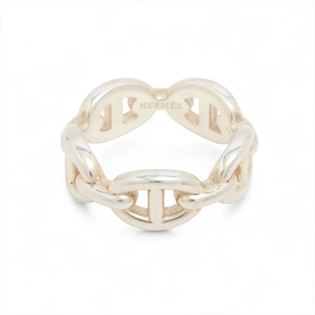 HERMES CHAINE D'ANCRE ENCHAINEE RING 925 SILVER: Hermes Chaine d'Ancre Enchainee Ring 925 Silver Brand: Hermes Type/Style: Ring Material: 925, Color: Silver Size: 5.25 US Accessories: None Accessories Notice: When purchasing pre-owned