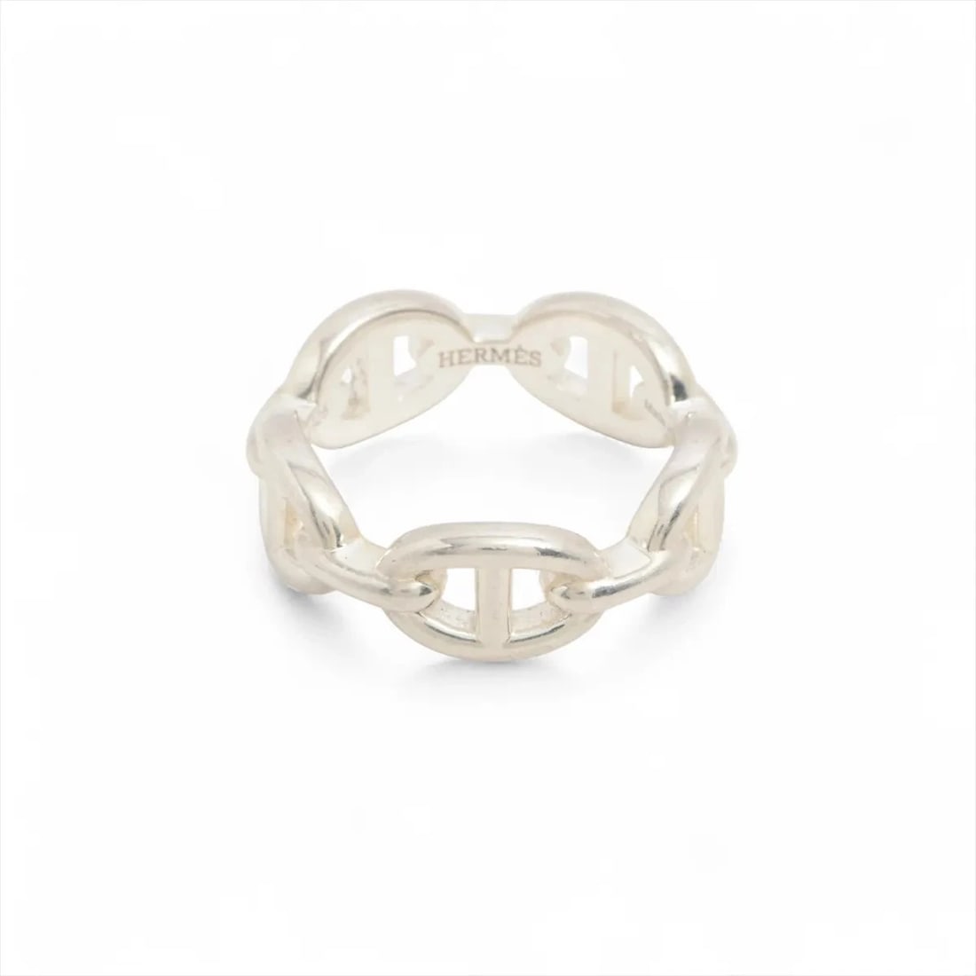 HERMES CHAINE D'ANCRE ENCHAINEE RING: Hermes Chaine d'Ancre Enchainee Ring Brand: Hermes Type/Style: Ring Material: 925, Color: Silver Size: 6.25 - 6.5 US Accessories: None Accessories Notice: When purchasing pre-owned goods,