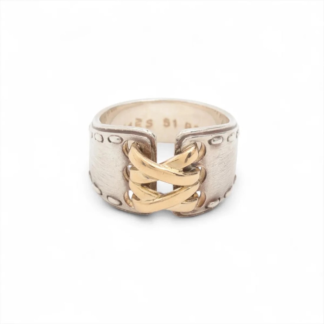 HERMES MEXICAN RING RING 925: Hermes Mexican Ring Ring 925 Brand: Hermes Type/Style: Ring Material: 925, Color: Silver x gold Size: 4.75 - 5 US Accessories: None Accessories Notice: When purchasing pre-owned goods, please