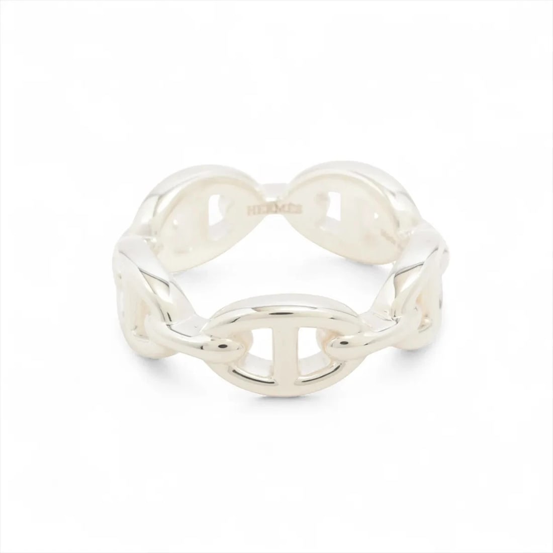 HERMES CHAINE D'ANCRE ENCHAINEE RING: Hermes Chaine d'Ancre Enchainee Ring Brand: Hermes Type/Style: Ring Material: 925, Color: Silver Size: 6.5 - 6.75 US Accessories: None Accessories Notice: When purchasing pre-owned goods,
