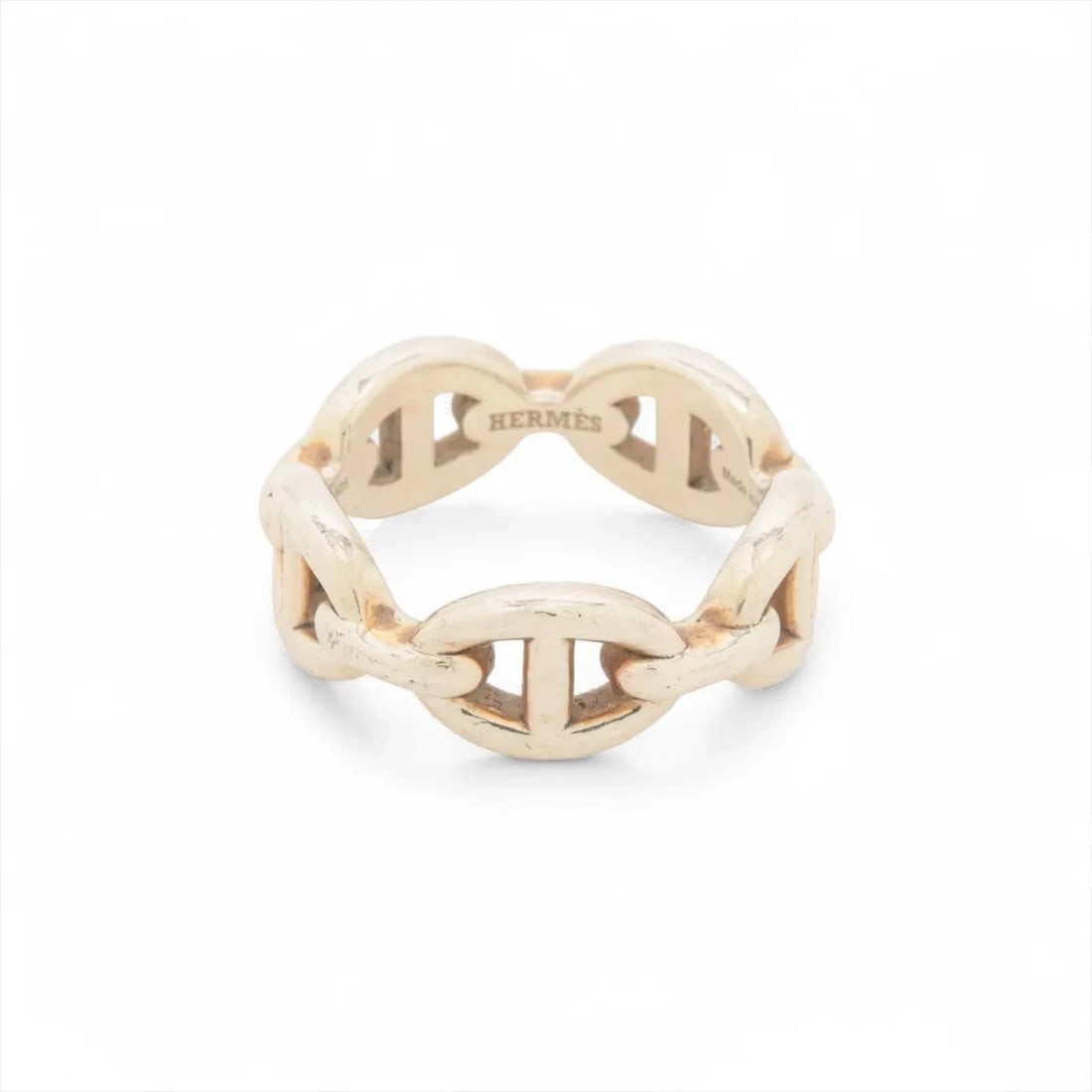 HERMES CHAINE D'ANCRE ENCHAINEE RING: Hermes Chaine d'Ancre Enchainee Ring Brand: Hermes Type/Style: Ring Material: 925, Color: Silver Size: 5.5 - 5.75 US Accessories: None Accessories Notice: When purchasing pre-owned goods,