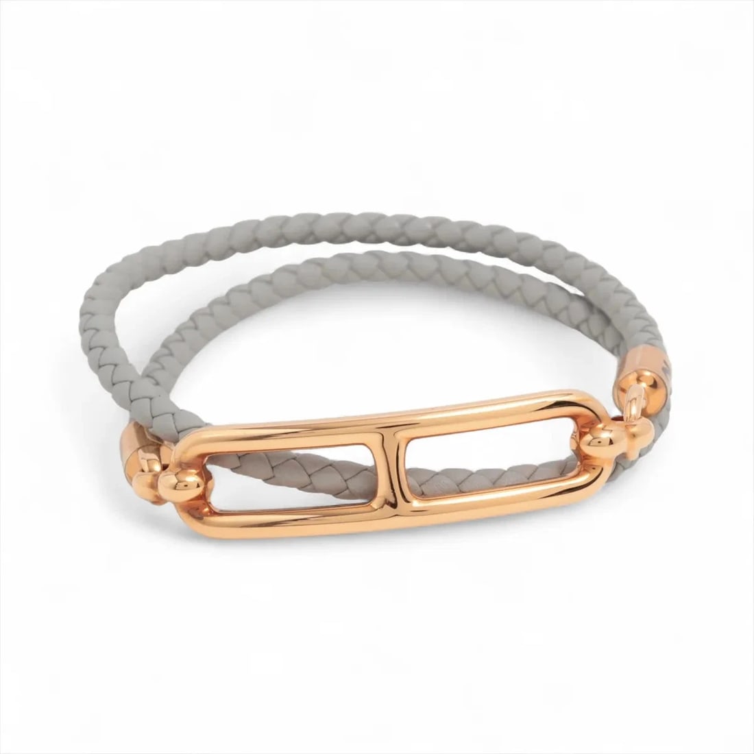 HERMES LOURIS DUBLETOUR BRACELET GP & LEATHER GRAY X ROSE GOLD: Hermes Louris Dubletour Bracelet GP & Leather Gray x rose gold Brand: Hermes Type/Style: Bracelet Material: GP & Leather, Color: Not Specified Size: Size(CM) Bracelet length:15.5 Accessories: