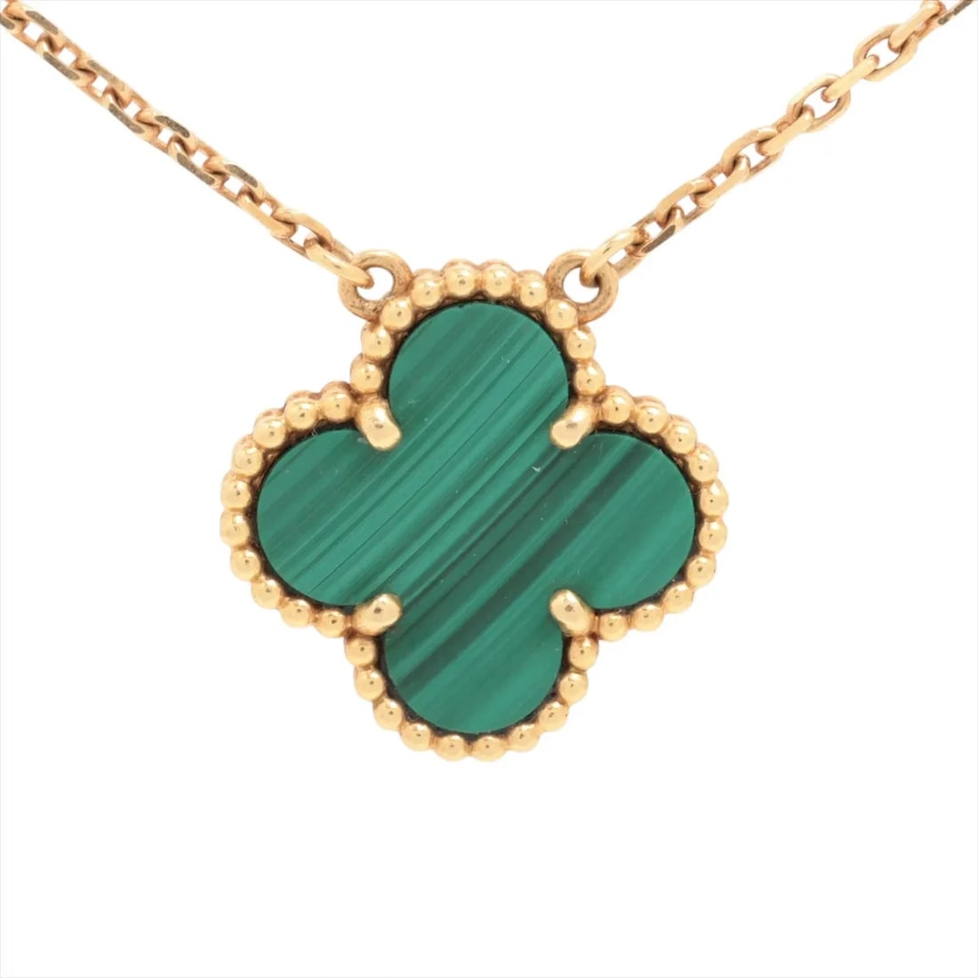 VAN CLEEF & ARPELS VINTAGE ALHAMBRA MALACHITE NECKLACE: Van Cleef & Arpels Vintage Alhambra Malachite Necklace Brand: Van Cleef & Arpels Type/Style: Necklace Material: 750(YG), Color: YG Size: Size(CM) Chain length:42.3 Accessories: None