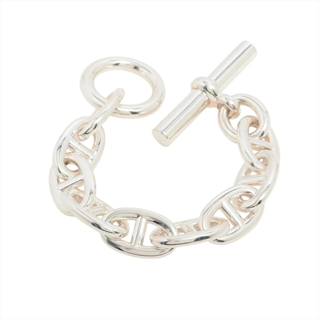 HERMES CHAINE D'ANCRE TGM BRACELET: Hermes Chaine d'Ancre TGM Bracelet Brand: Hermes Type/Style: Bracelet Material: 925, Color: Silver Size: Bracelet length:13.5 Accessories: None Accessories Notice: When purchasing pre-owned