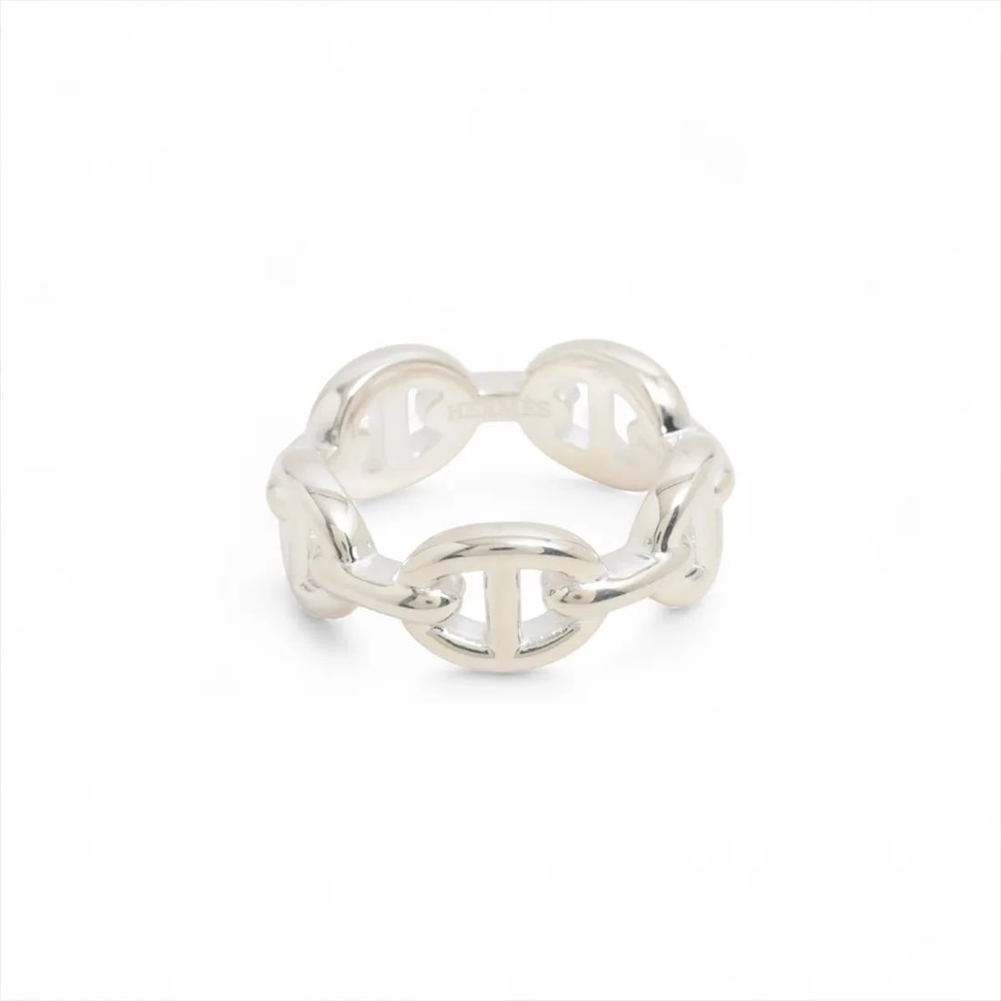 HERMES CHAINE D'ANCRE ENCHAINEE RING: Hermes Chaine d'Ancre Enchainee Ring Brand: Hermes Type/Style: Ring Material: 925, Color: Silver Size: 5.25 US Accessories: None Accessories Notice: When purchasing pre-owned goods, please