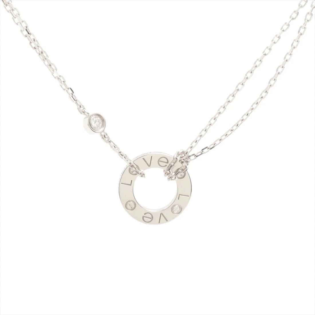 CARTIER LOVE CIRCLE 2P DIAMOND NECKLACE 750(WG): Cartier Love Circle 2P diamond Necklace 750(WG) Brand: Cartier Type/Style: Necklace Material: 750(WG), Main Stone/Creation Natural Color: Not Specified Size: Size(CM) Chain length:41.3 