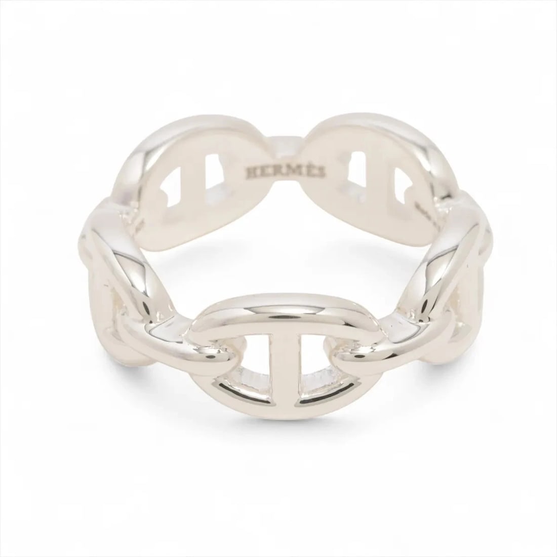 HERMES CHAINE D'ANCRE ENCHAINEE RING: Hermes Chaine d'Ancre Enchainee Ring Brand: Hermes Type/Style: Ring Material: 925, Color: Silver Size: 6.25 - 6.5 US Accessories: None Accessories Notice: When purchasing pre-owned goods,