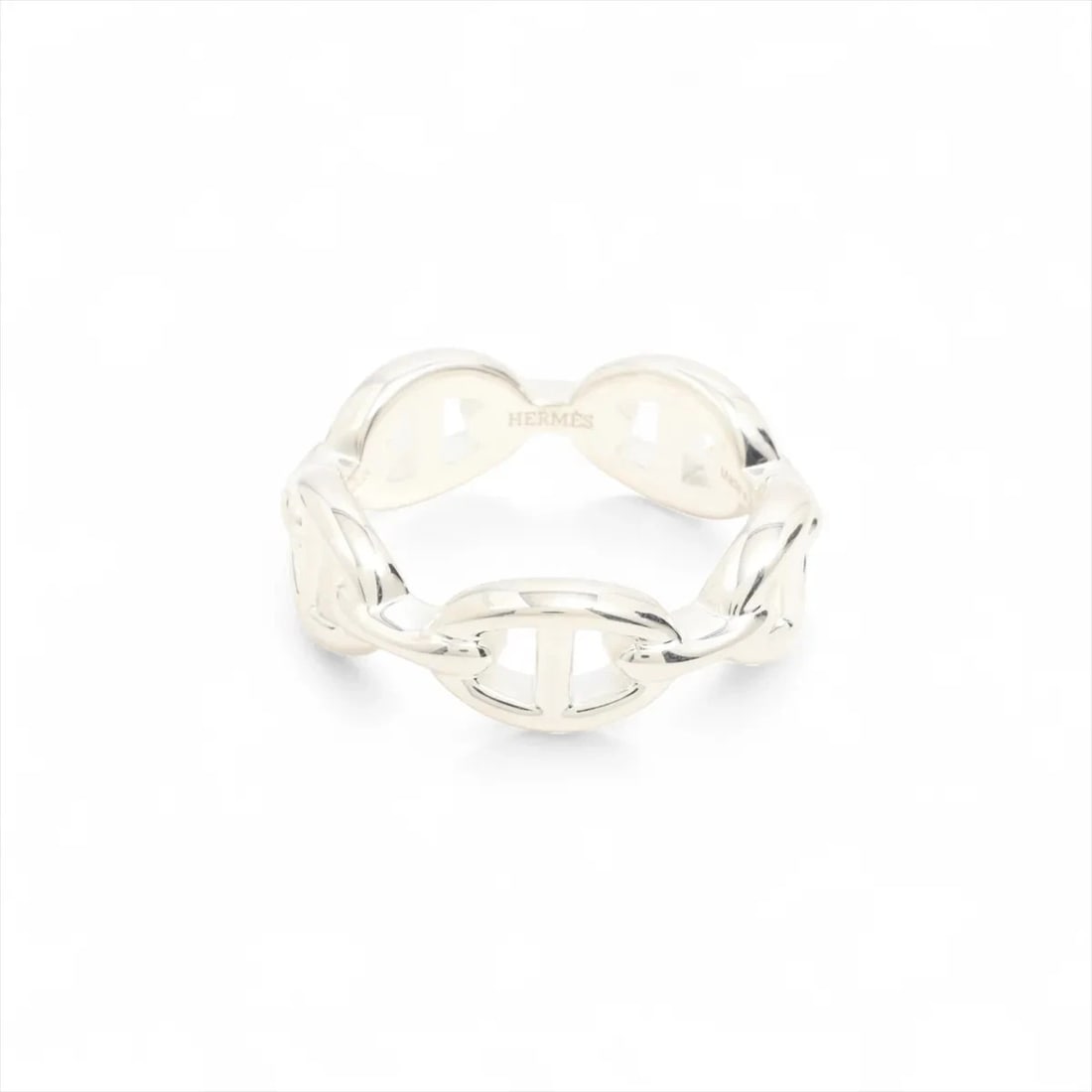 HERMES CHAINE D'ANCRE ENCHAINEE RING: Hermes Chaine d'Ancre Enchainee Ring Brand: Hermes Type/Style: Ring Material: 925, Color: Silver Size: 7.5 US Accessories: None Accessories Notice: When purchasing pre-owned goods, please