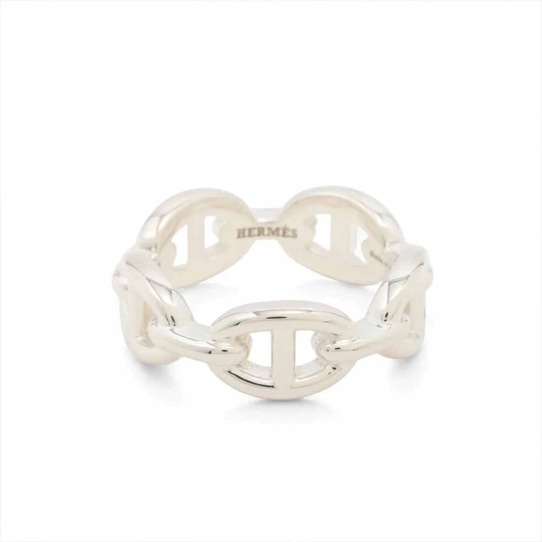 HERMES CHAINE D'ANCRE ENCHAINEE RING: Hermes Chaine d'Ancre Enchainee Ring Brand: Hermes Type/Style: Ring Material: 925, Color: Silver Size: 6.5 - 6.75 US Accessories: None Accessories Notice: When purchasing pre-owned goods,