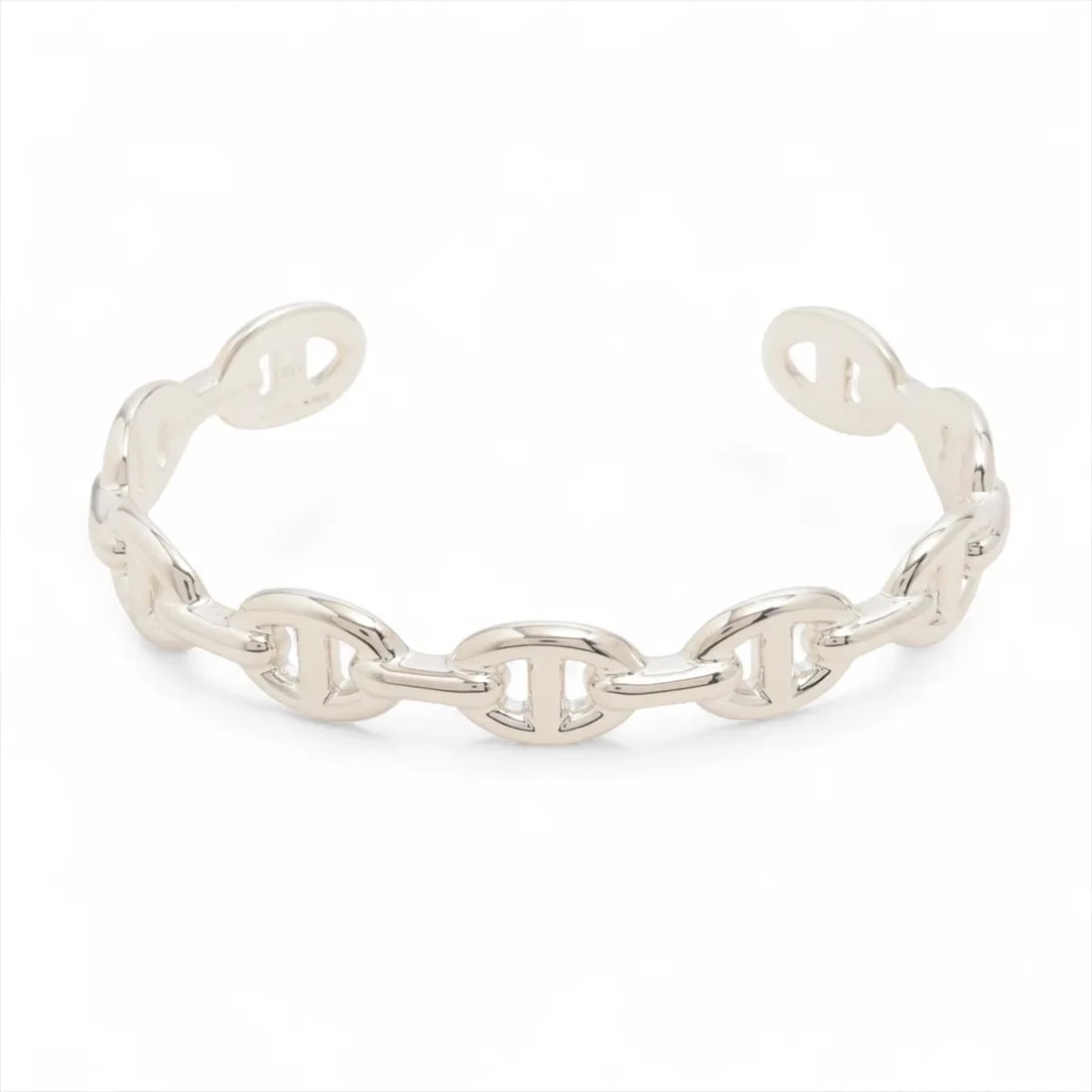 HERMES CHAINE D'ANCRE ENCHAINEE BANGLE: Hermes Chaine d'Ancre Enchainee Bangle Brand: Hermes Type/Style: Bracelet Material: 925, Color: Silver Size: Bracelet length:15 Accessories: None Accessories Notice: When purchasing pre-owned