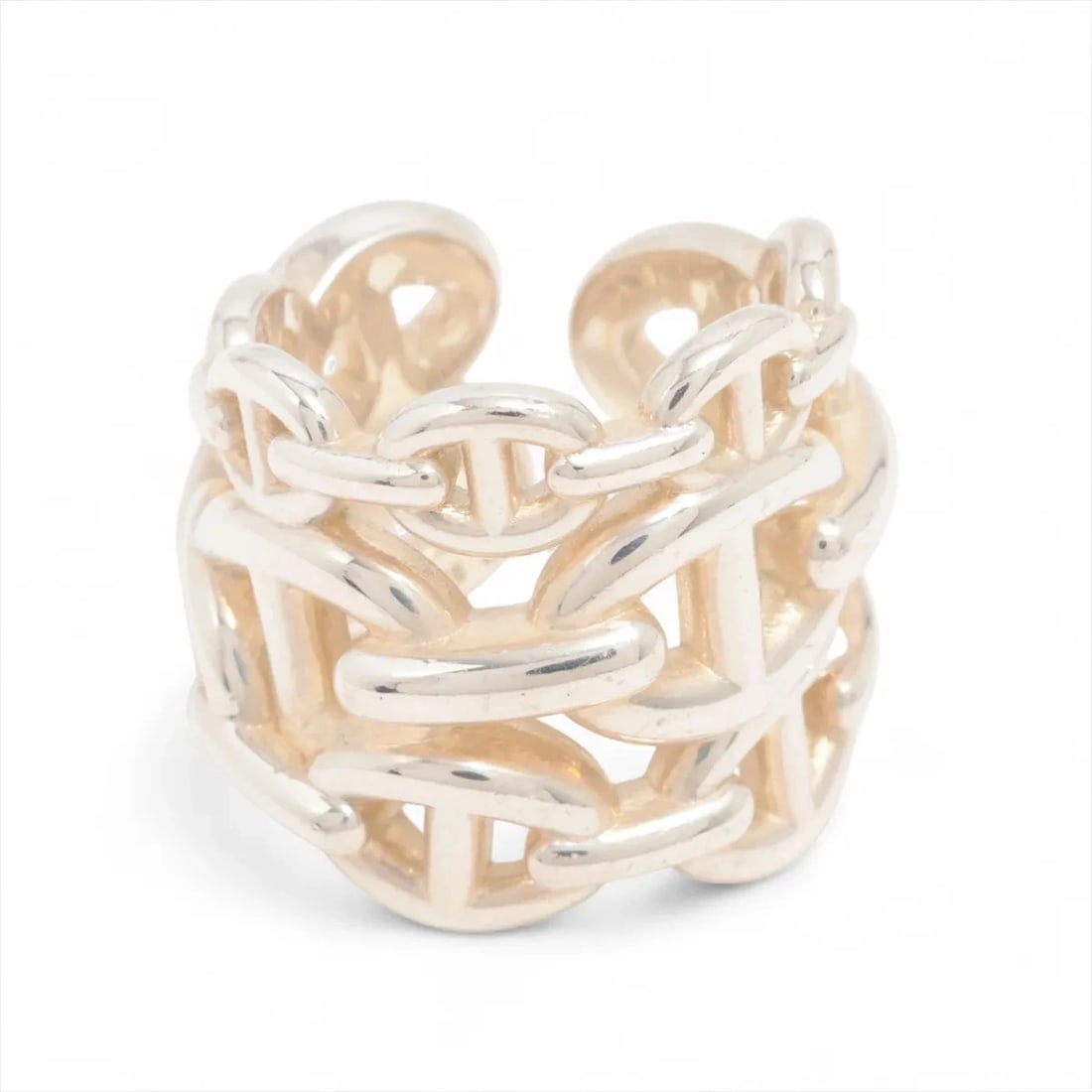 HERMES CHAINE D'ANCRE ENCHAINEE GM RING: Hermes Chaine d'Ancre Enchainee GM Ring Brand: Hermes Type/Style: Ring Material: 925, Color: Silver Size: 4.5 US Accessories: None Accessories Notice: When purchasing pre-owned goods, please