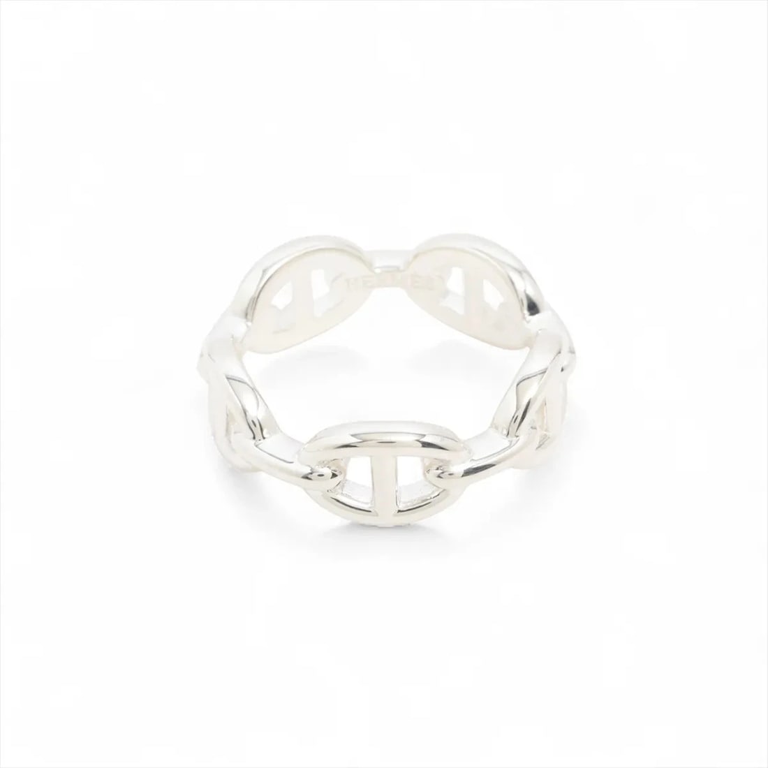 HERMES CHAINE D'ANCRE ENCHAINEE RING: Hermes Chaine d'Ancre Enchainee Ring Brand: Hermes Type/Style: Ring Material: 925, Color: Silver Size: 7.25 US Accessories: None Accessories Notice: When purchasing pre-owned goods, please
