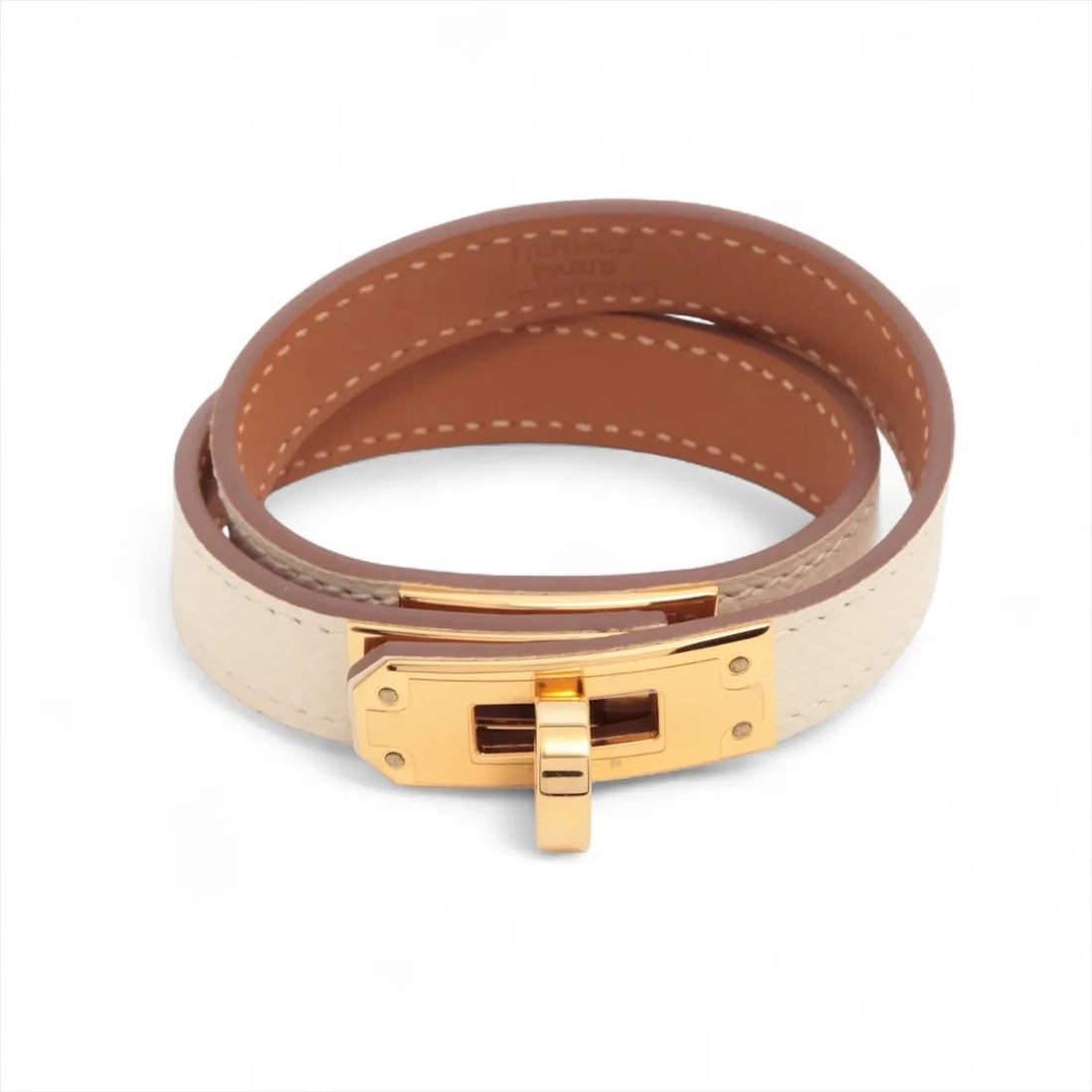 HERMES MINI KELLY DUBLETOURBRACELET GP & LEATHER WHITE: Hermes Mini Kelly DubletourBracelet GP & Leather White Brand: Hermes Type/Style: Bracelet Material: GP & Leather, Color: White x gold Size: Size(CM) Bracelet length:15 Accessories: None Ac