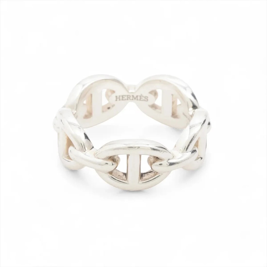 HERMES CHAINE D'ANCRE ENCHAINEE RING: Hermes Chaine d'Ancre Enchainee Ring Brand: Hermes Type/Style: Ring Material: 925, Color: Silver Size: 5.25 US Accessories: None Accessories Notice: When purchasing pre-owned goods, please