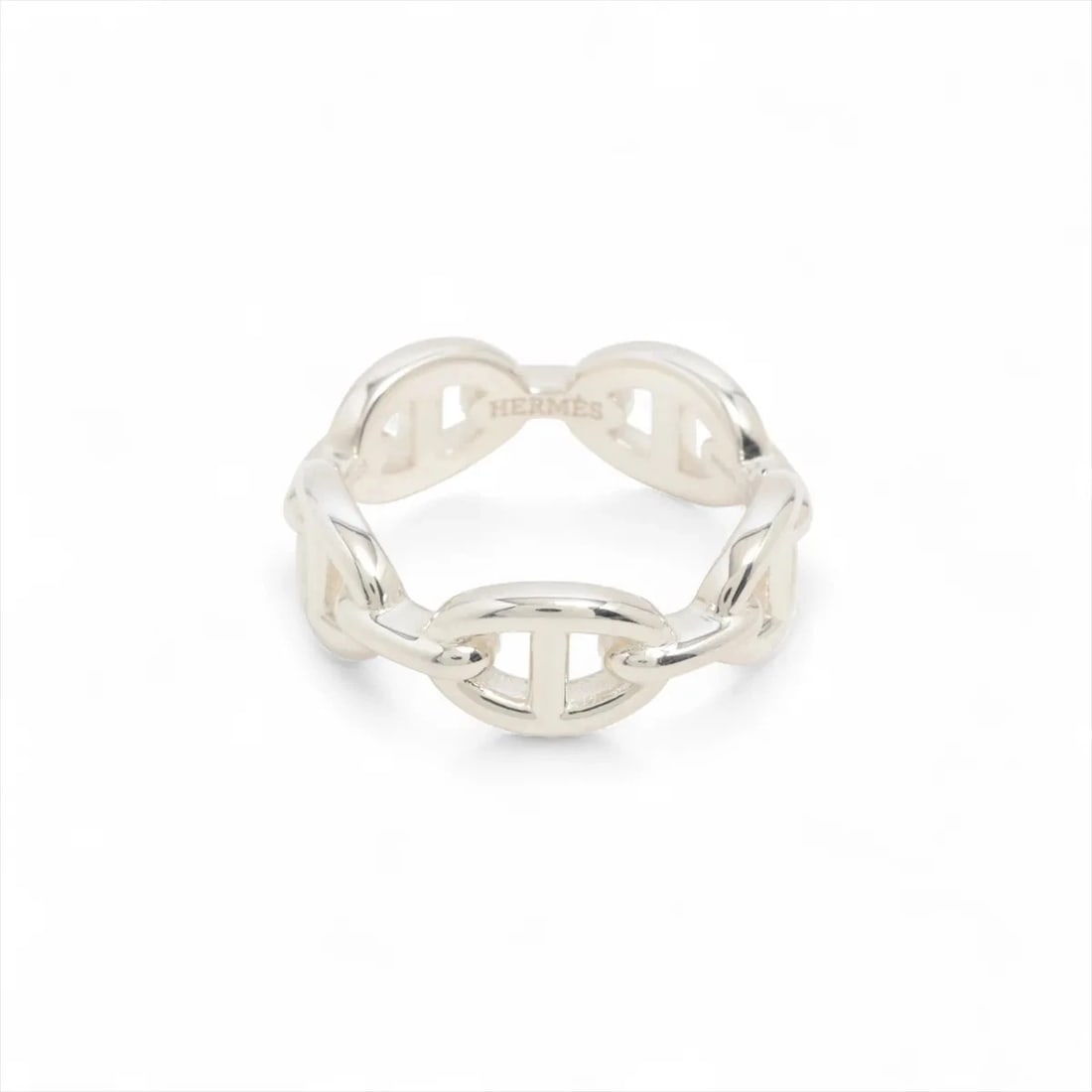 HERMES CHAINE D'ANCRE ENCHAINEE RING: Hermes Chaine d'Ancre Enchainee Ring Brand: Hermes Type/Style: Ring Material: 925, Color: Silver Size: 6.75 - 7 US Accessories: None Accessories Notice: When purchasing pre-owned goods,