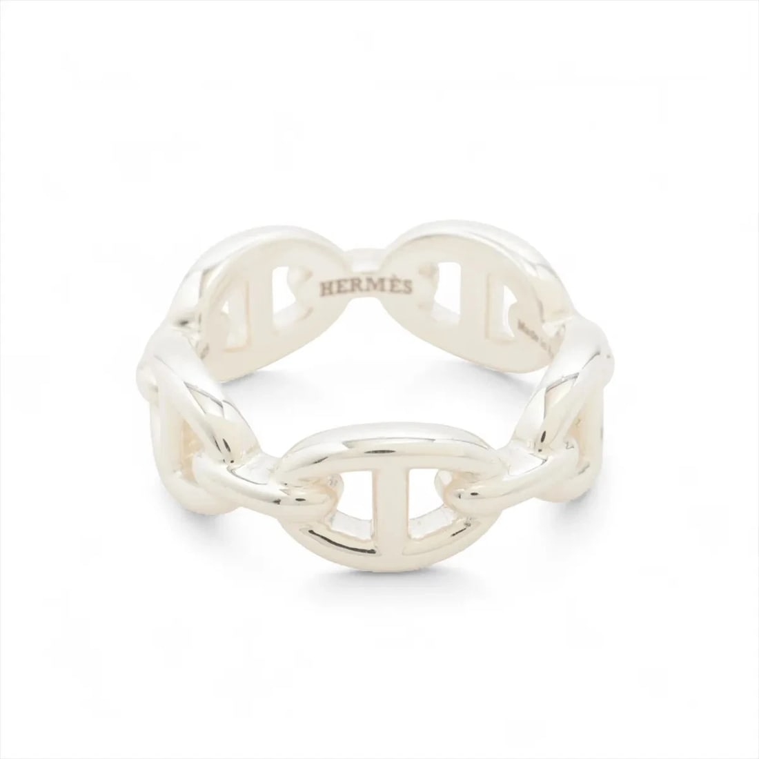 HERMES CHAINE D'ANCRE ENCHAINEE RING 925 SILVER: Hermes Chaine d'Ancre Enchainee Ring 925 Silver Brand: Hermes Type/Style: Ring Material: 925, Color: Silver Size: 6 US Accessories: None Accessories Notice: When purchasing pre-owned goods,