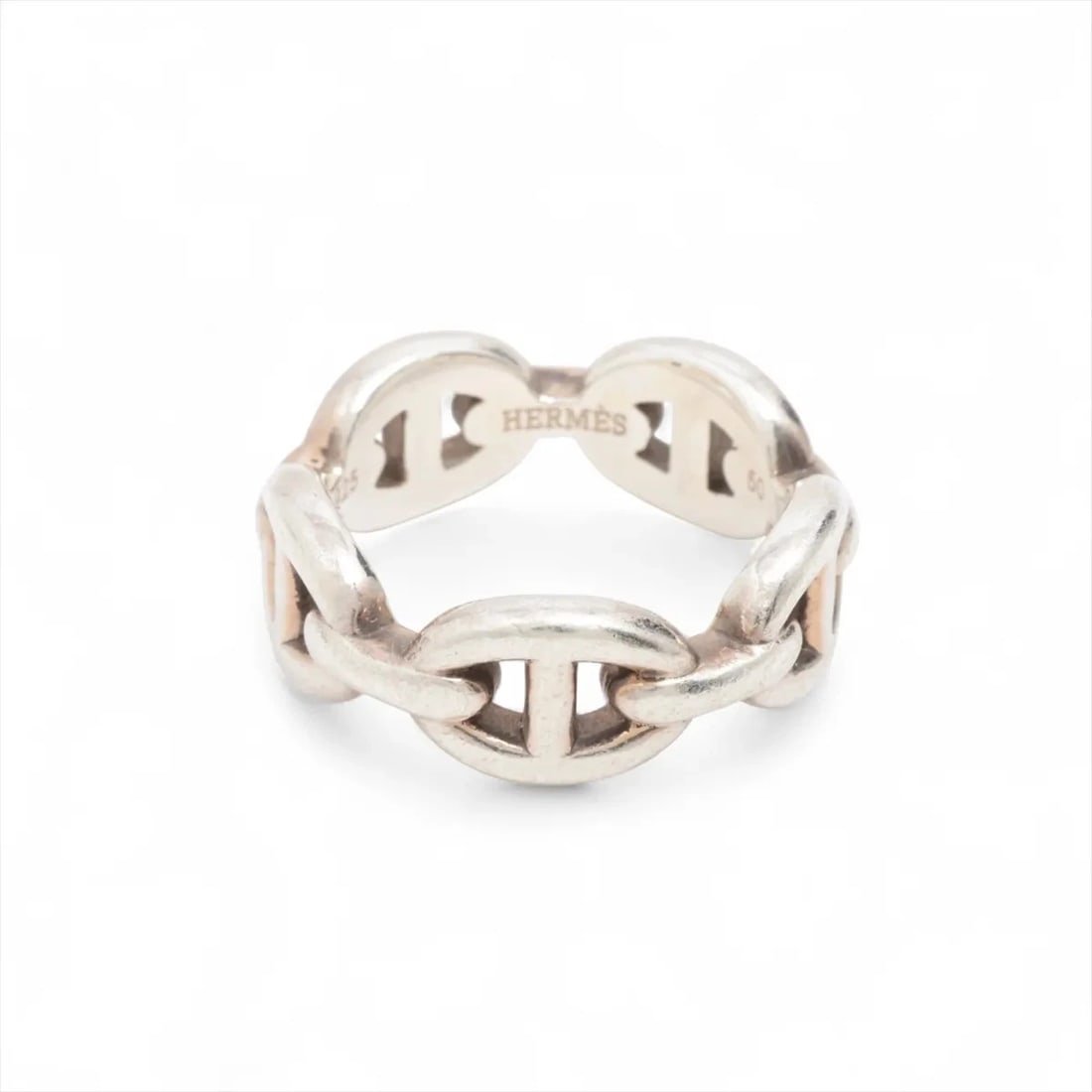HERMES CHAINE D'ANCRE ENCHAINEE RING: Hermes Chaine d'Ancre Enchainee Ring Brand: Hermes Type/Style: Ring Material: 925, Color: Silver Size: 5.25 US Accessories: None Accessories Notice: When purchasing pre-owned goods, please