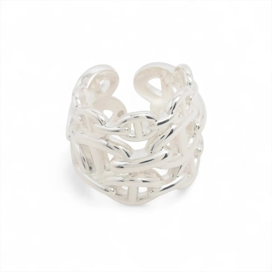 HERMES CHAINE D'ANCRE ENCHAINEE GM RING 925: Hermes Chaine d'Ancre Enchainee GM Ring 925 Brand: Hermes Type/Style: Ring Material: 925, Color: Silver Size: 5.25 US Accessories: None Accessories Notice: When purchasing pre-owned goods,