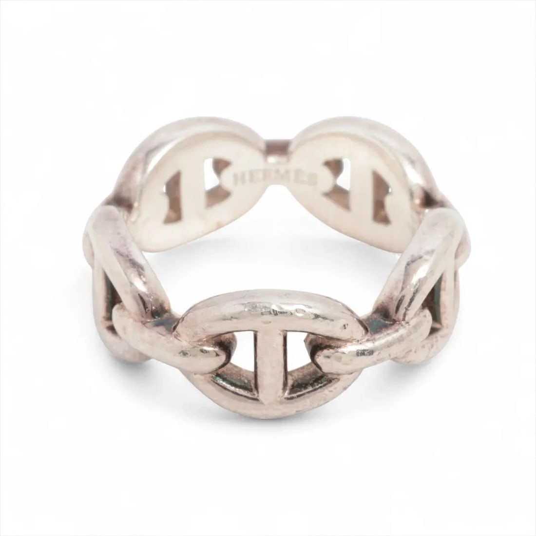 HERMES CHAINE D'ANCRE ENCHAINEE RING: Hermes Chaine d'Ancre Enchainee Ring Brand: Hermes Type/Style: Ring Material: 925, Color: Silver Size: 4.75 - 5 US Accessories: None Accessories Notice: When purchasing pre-owned goods,
