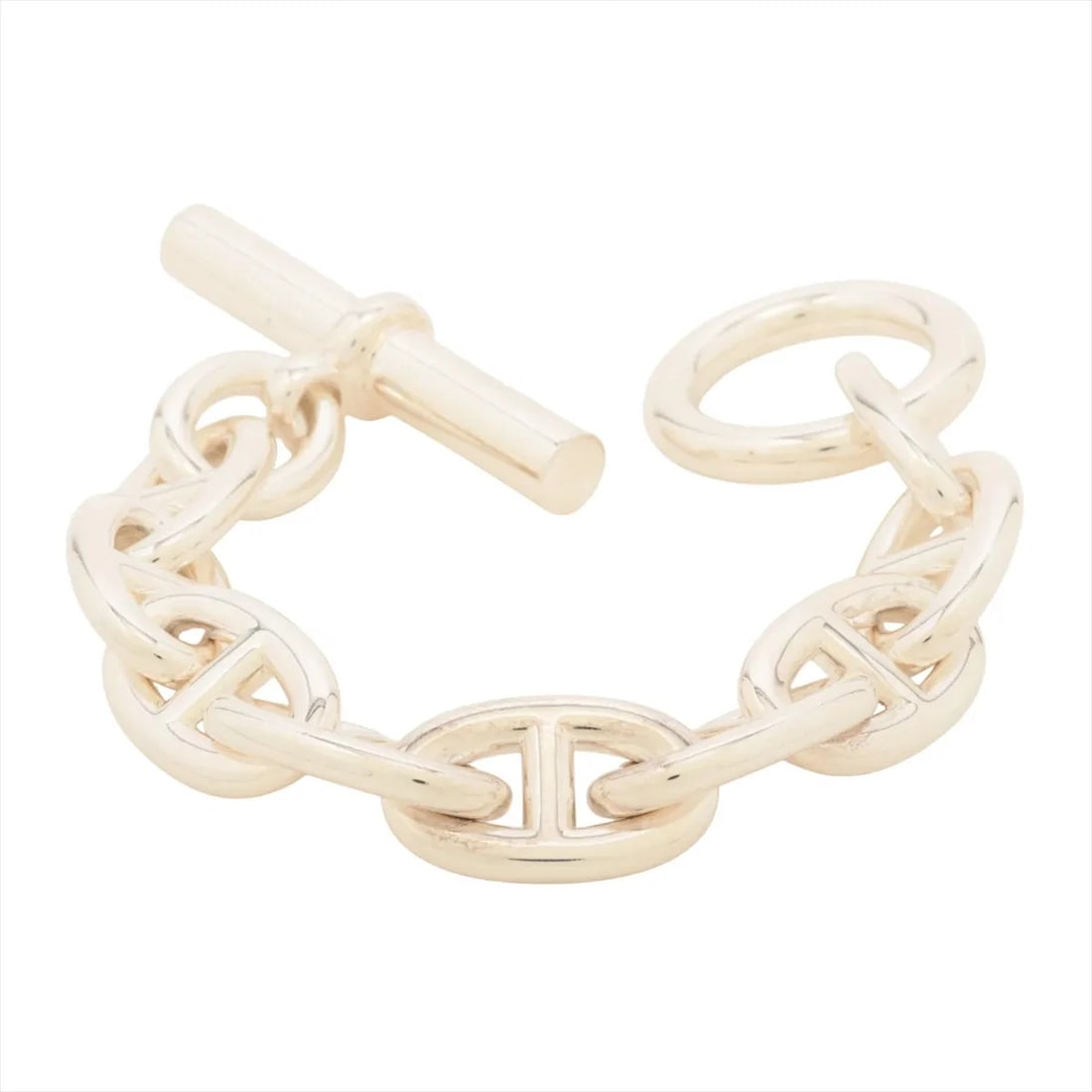 HERMES CHAINE D'ANCRE TGM BRACELET: Hermes Chaine d'Ancre TGM Bracelet Brand: Hermes Type/Style: Bracelet Material: 925, Color: Silver Size: Bracelet length:13 Accessories: None Accessories Notice: When purchasing pre-owned